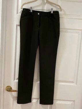 Women's Golf pants black plaid design over dark olive green